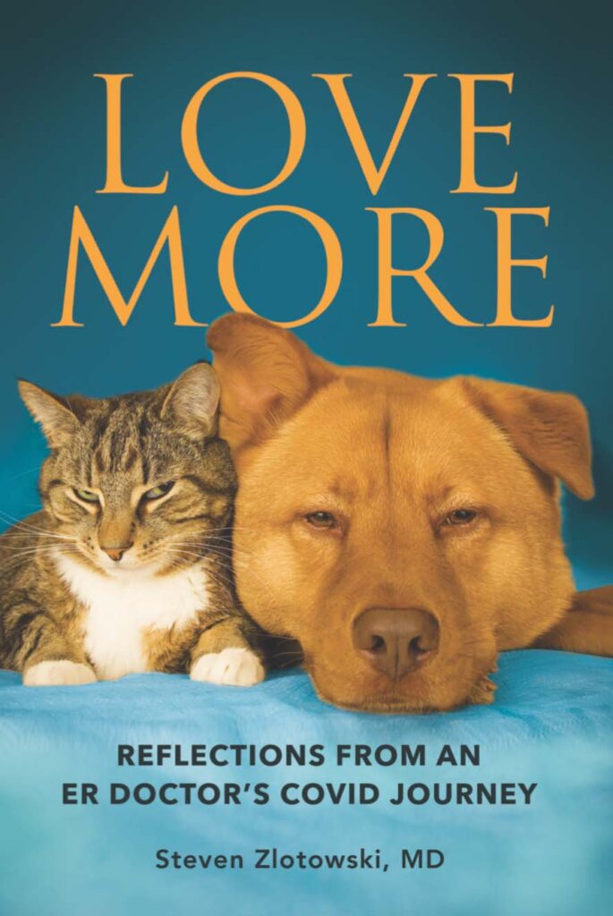Love More book cover. Cat and dog lying next to each other.